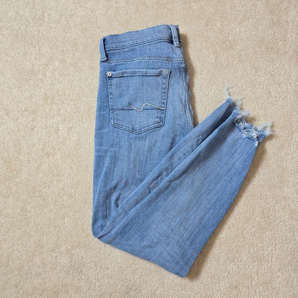 7 For All Mankind Denim - 7 For All Mankind Josefina Cropped Size 27 Light Wash Distressed Frayed Hem